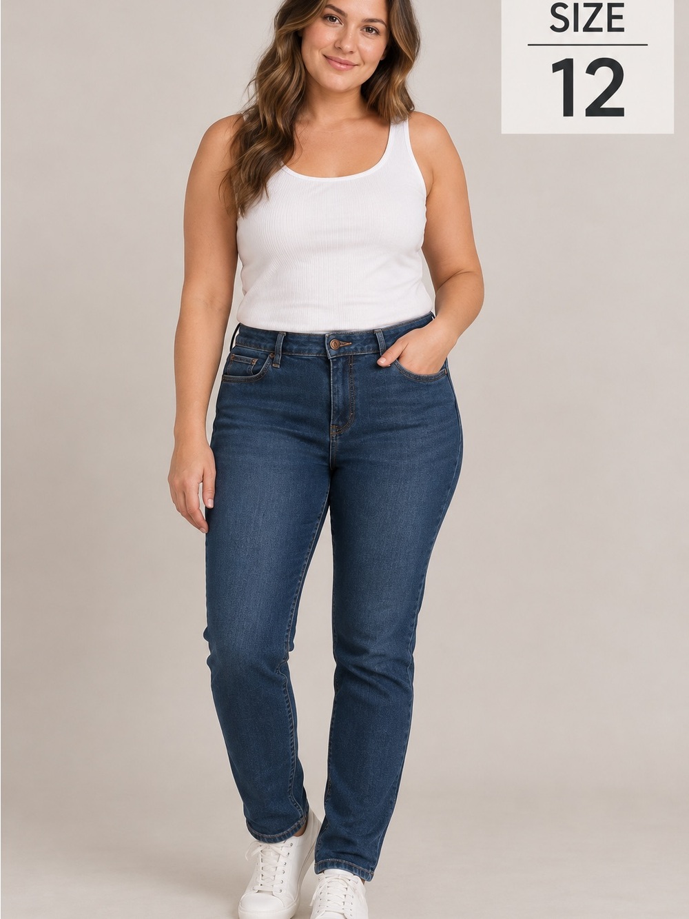 Simply Vera Vera Wang Straight-Leg Jeans in Dark Blue SIZE 12 stretchy LIKE NEW